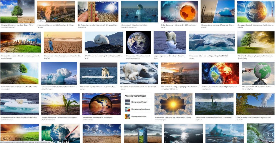 zusammenstellung von screenshots anderer Narrative über Klimaschutz
